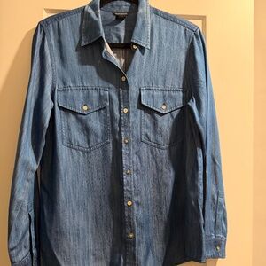 Club Monaco Chambray Shirt with Gold Buttons – Size S/P